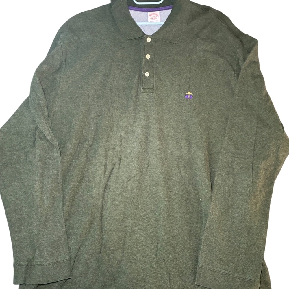 Brooks Brothers Performance Polo Cotton Mens XXL Green Long Sleeve Original Fit